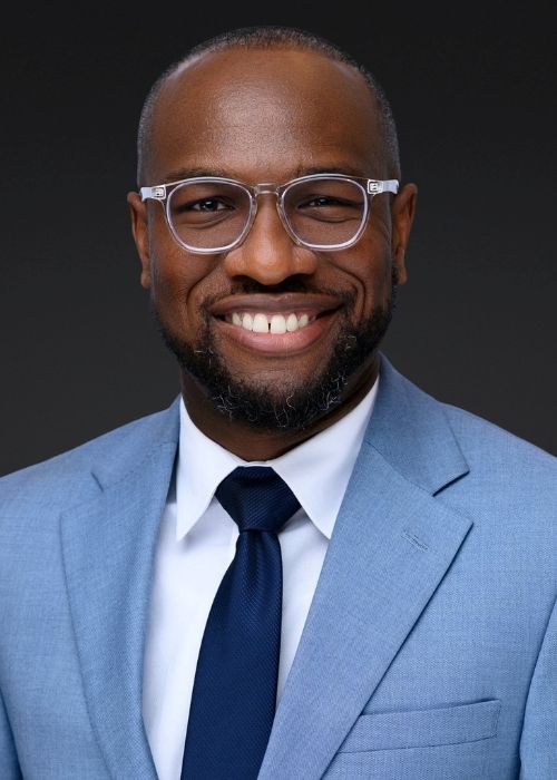 Healthcare executive headshot with clean studio lighting